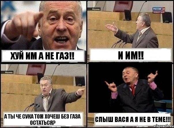 ХУЙ ИМ А НЕ ГАЗ!! И Им!! а ты че сука тож хочеш без ГАЗА остаться? СЛЫШ ВАСЯ А Я НЕ В ТЕМЕ!!!, Комикс Жириновский клоуничает