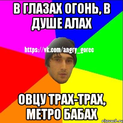 В глазах огонь, в душе алах Овцу трах-трах, метро бабах, Мем ЗЛОЙ ГОРЕЦ