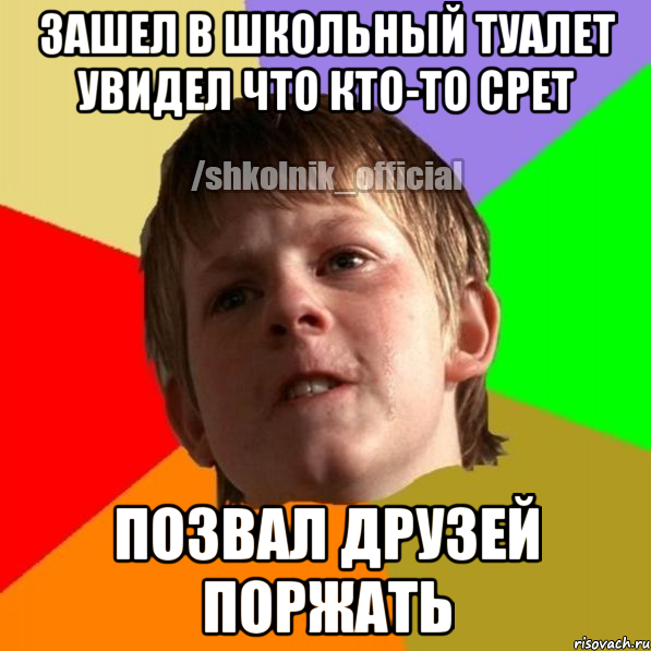 зашел в школьный туалет увидел что кто-то срет позвал друзей поржать, Мем Злой школьник