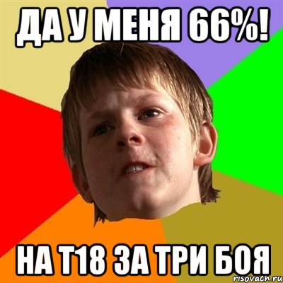 Да у меня 66%! На Т18 за три боя, Мем Злой школьник