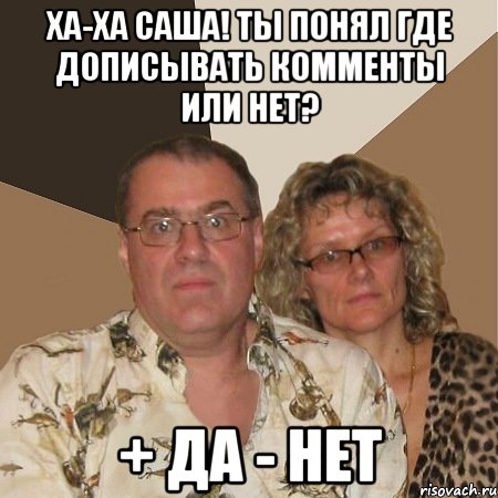 ха-ха Саша! ты понял где дописывать комменты или нет? + да - нет, Мем  Злые родители