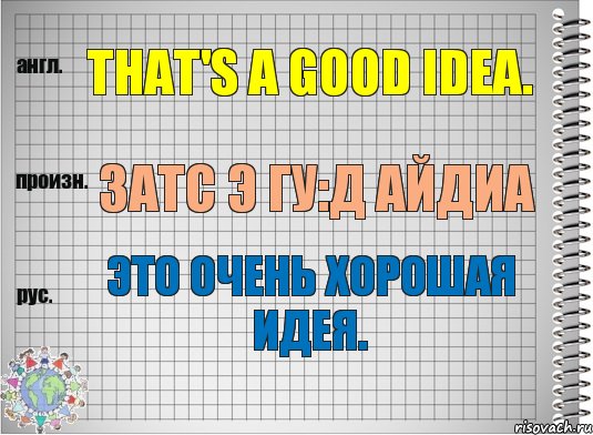 That's a good idea. затс э гу:д айдиа Это очень хорошая идея., Комикс  Перевод с английского