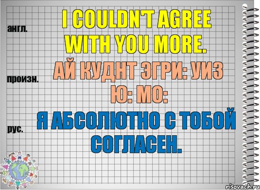 I couldn't agree with you more. ай куднт эгри: уиз ю: мо: Я абсолютно с тобой согласен., Комикс  Перевод с английского