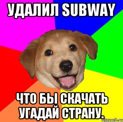 Удалил SubWay что бы скачать Угадай страну., Мем Advice Dog