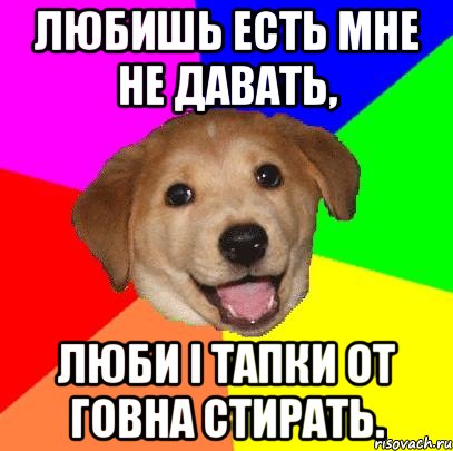 Любишь есть мне не давать, Люби і тапки от говна стирать., Мем Advice Dog