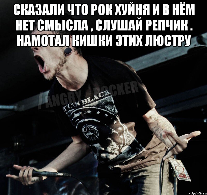 Сказали что рок хуйня и в нём нет смысла , слушай репчик . Намотал кишки этих люстру , Мем Агрессивный Рокер