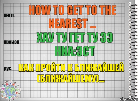 How to get to the nearest ... хау ту гет ту зэ ниа:эст Как пройти к ближайшей (ближайшему)..., Комикс  Перевод с английского