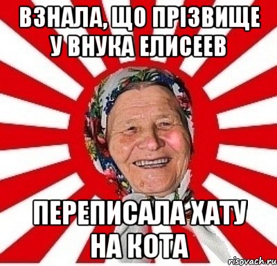 Взнала, що прізвище у внука Елисеев Переписала хату на кота, Мем  бабуля