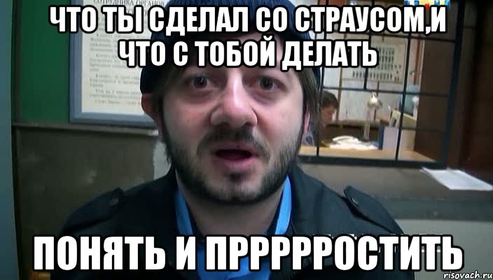 что ты сделал со страусом,и что с тобой делать понять и пррррростить, Мем Бородач