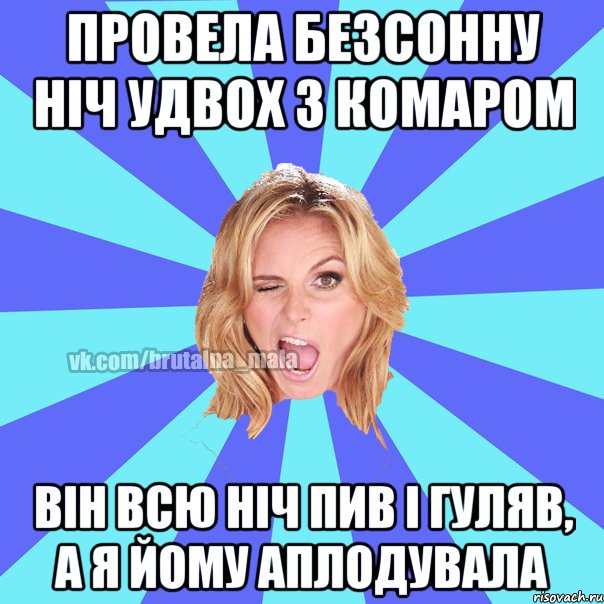 Провела безсонну ніч удвох з комаром Він всю ніч пив і гуляв, а я йому ...