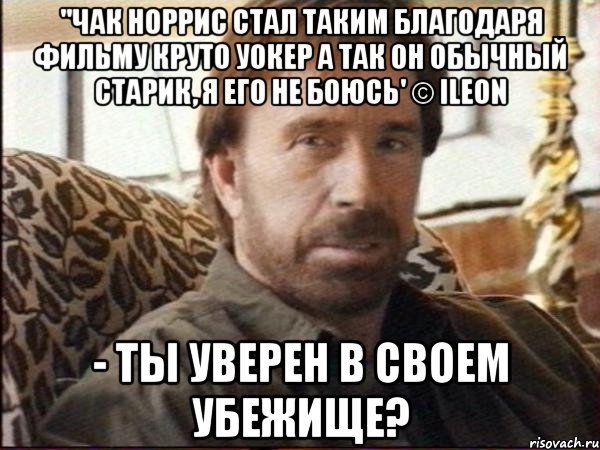 ''Чак Норрис стал таким благодаря фильму Круто Уокер А так он обычный старик, я его не боюсь' © iLeon - Ты уверен в своем убежище?, Мем чак норрис