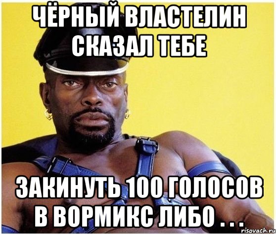 Чёрный Властелин сказал тебе Закинуть 100 голосов в вормикс либо . . ., Мем Черный властелин