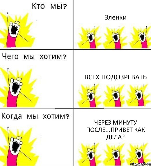 Зленки всех подозревать через минуту после...Привет как дела?, Комикс Что мы хотим