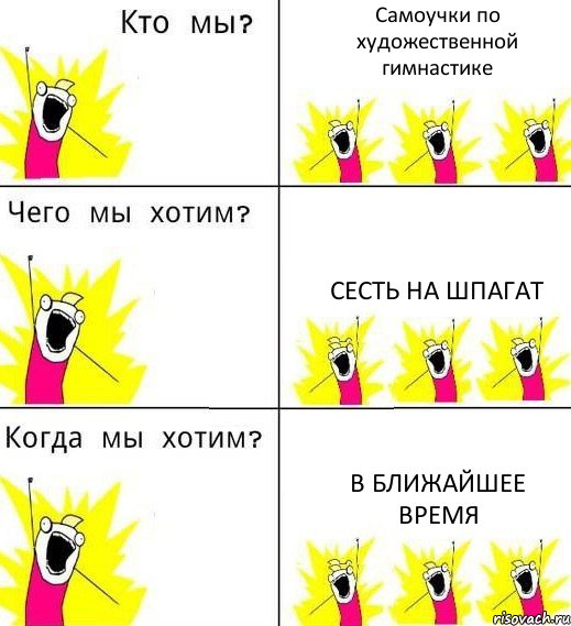 Самоучки по художественной гимнастике Сесть на шпагат В ближайшее время, Комикс Что мы хотим