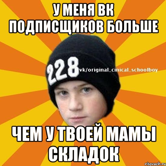 У меня вк подписщиков больше чем у твоей мамы складок, Мем  Циничный школьник