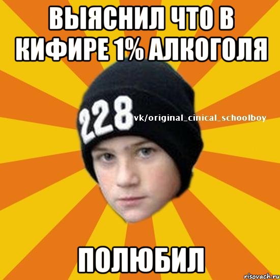 выяснил что в кифире 1% алкоголя полюбил, Мем  Циничный школьник