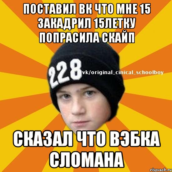 поставил вк что мне 15 закадрил 15летку попрасила скайп сказал что вэбка сломана, Мем  Циничный школьник