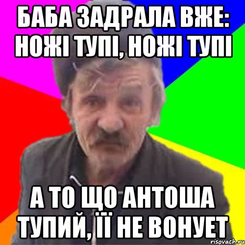 баба задрала вже: ножі тупі, ножі тупі а то що Антоша тупий, її не вонует