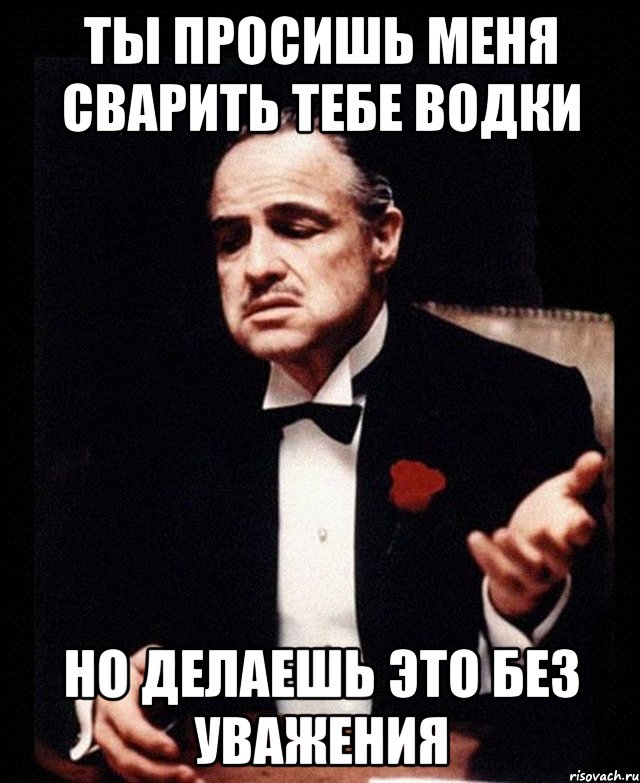 Ты просишь меня сварить тебе водки Но делаешь это без уважения, Мем ты делаешь это без уважения