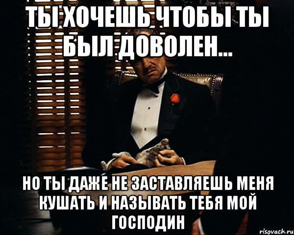 ты хочешь чтобы ты был доволен... но ты даже не заставляешь меня кушать и называть тебя мой господин, Мем Дон Вито Корлеоне