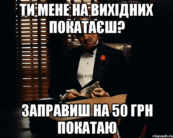 Ти мене на вихідних покатаєш? Заправиш на 50 грн покатаю, Мем Дон Вито Корлеоне