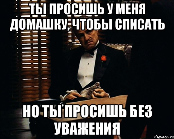 Ты просишь у меня домашку, чтобы списать Но ты просишь без уважения, Мем Дон Вито Корлеоне