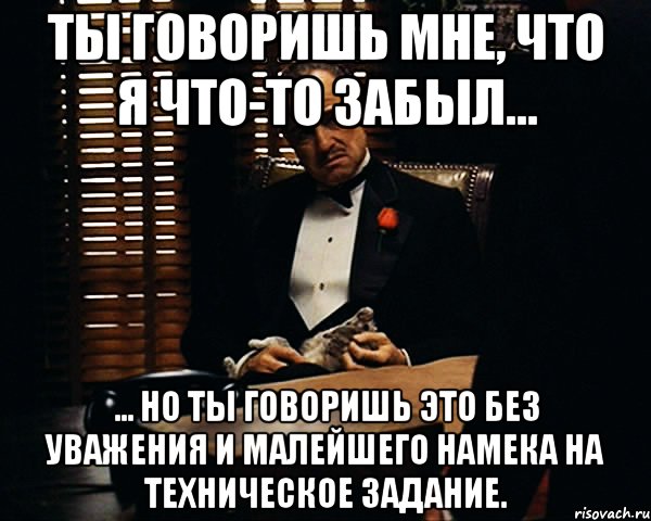 Ты говоришь мне, что я что-то забыл... ... но ты говоришь это без уважения и малейшего намека на техническое задание., Мем Дон Вито Корлеоне