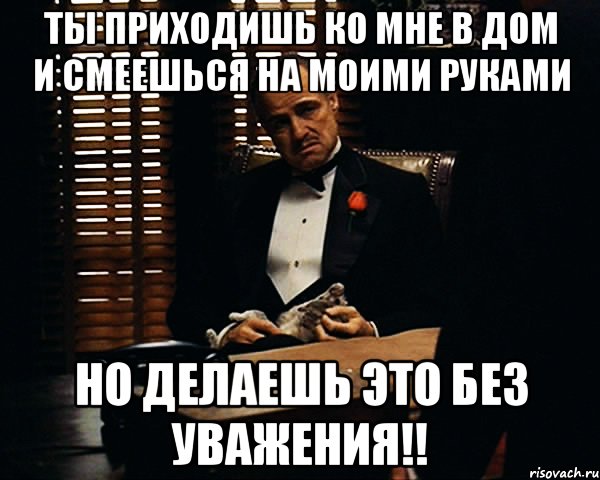 Ты приходишь ко мне в дом и смеешься на моими руками но делаешь это без уважения!!, Мем Дон Вито Корлеоне