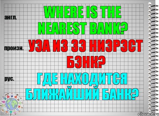 Where is the nearest bank? уэа из зэ ниэрэст бэнк? Где находится ближайший банк?, Комикс  Перевод с английского