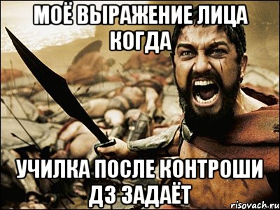 Моё выражение лица когда училка после контроши дз задаёт, Мем Это Спарта