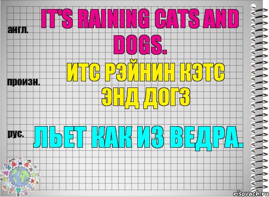 It's raining cats and dogs. итс рэйнин кэтс энд догз Льет как из ведра., Комикс  Перевод с английского