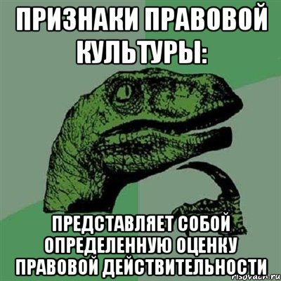 признаки правовой культуры: представляет собой определенную оценку правовой действительности, Мем Филосораптор