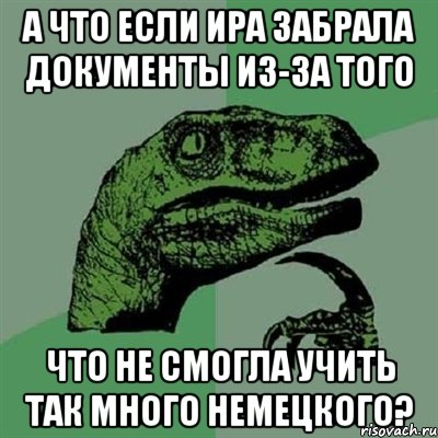 А ЧТО ЕСЛИ ИРА ЗАБРАЛА ДОКУМЕНТЫ ИЗ-ЗА ТОГО ЧТО НЕ СМОГЛА УЧИТЬ ТАК МНОГО НЕМЕЦКОГО?, Мем Филосораптор