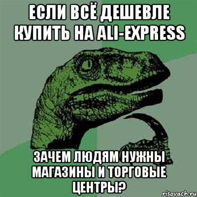 ЕСЛИ ВСЁ ДЕШЕВЛЕ КУПИТЬ НА ALI-EXPRESS ЗАЧЕМ ЛЮДЯМ НУЖНЫ МАГАЗИНЫ И ТОРГОВЫЕ ЦЕНТРЫ?, Мем Филосораптор