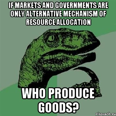 If markets and governments are only alternative mechanism of resource allocation Who produce goods?, Мем Филосораптор