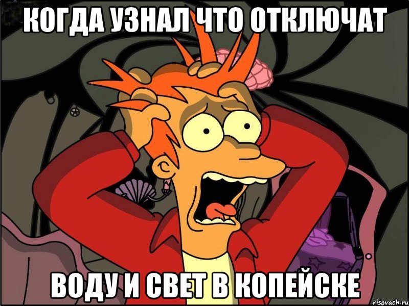 КОГДА УЗНАЛ ЧТО ОТКЛЮЧАТ ВОДУ И СВЕТ В КОПЕЙСКЕ, Мем Фрай в панике