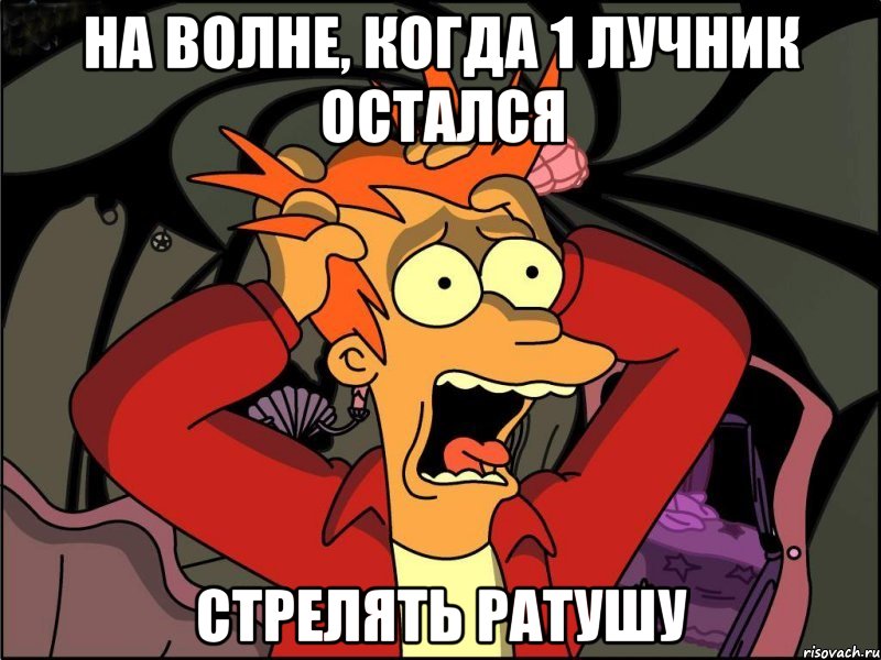 На волне, когда 1 лучник остался Стрелять Ратушу, Мем Фрай в панике