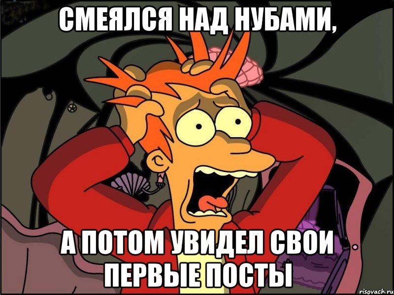 смеялся над нубами, а потом увидел свои первые посты, Мем Фрай в панике