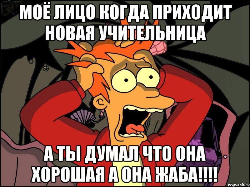 Моё лицо когда приходит новая учительница а ты думал что она хорошая а она жаба!!!!