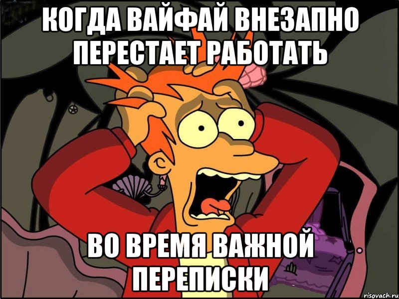 когда вайфай внезапно перестает работать во время важной переписки, Мем Фрай в панике