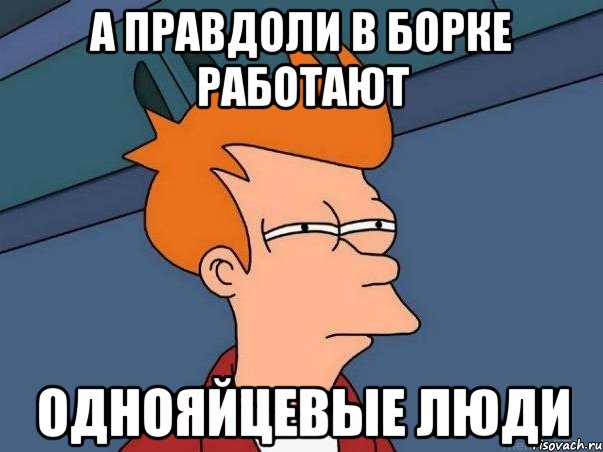 А правдоли в борке работают Однояйцевые люди, Мем  Фрай (мне кажется или)