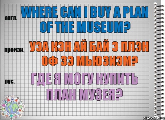 Where can I buy a plan of the museum? уэа кэн ай бай э плэн оф зэ мьюзиэм? Где я могу купить план музея?, Комикс  Перевод с английского