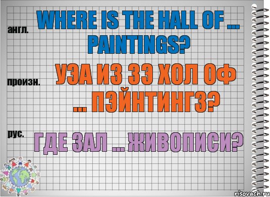 Where is the hall of ... paintings? уэа из зэ хол оф ... пэйнтингз? Где зал ... живописи?, Комикс  Перевод с английского
