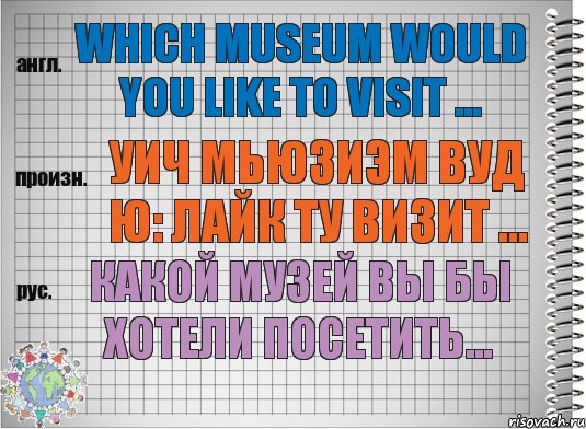 Which museum would you like to visit ... уич мьюзиэм вуд ю: лайк ту визит ... Какой музей Вы бы хотели посетить..., Комикс  Перевод с английского