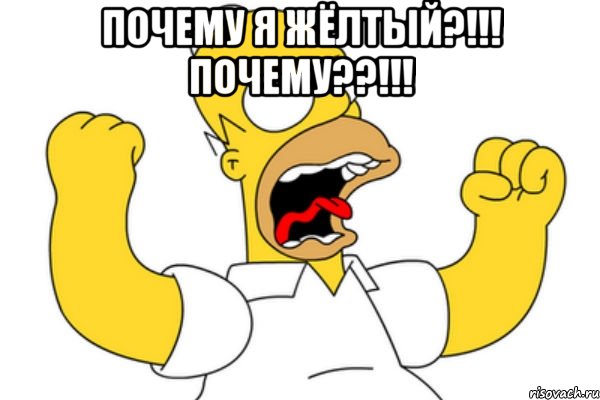 Почему я жёлтый?!!! Почему??!!! , Мем Разъяренный Гомер