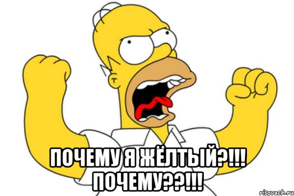  Почему я жёлтый?!!! Почему??!!!, Мем Разъяренный Гомер