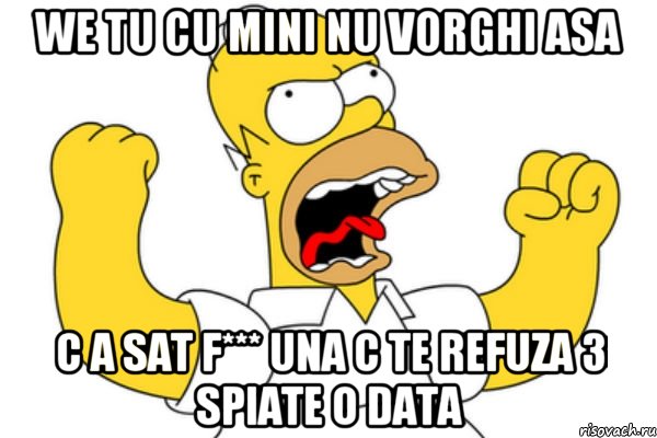 we tu cu mini nu vorghi asa c a sat f*** una c te refuza 3 spiate o data, Мем Разъяренный Гомер