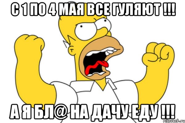 С 1 по 4 мая все гуляют !!! А я бл@ на дачу еду !!!, Мем Разъяренный Гомер