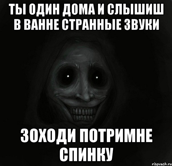 ТЫ ОДИН ДОМА И СЛЫШИШ В ВАННЕ СТРАННЫЕ ЗВУКИ ЗОХОДИ ПОТРИМНЕ СПИНКУ, Мем Ночной гость