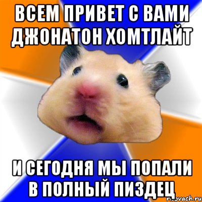 ВСЕМ ПРИВЕТ С ВАМИ ДЖОНАТОН ХОМТЛАЙТ И СЕГОДНЯ МЫ ПОПАЛИ В ПОЛНЫЙ ПИЗДЕЦ, Мем Хомяк